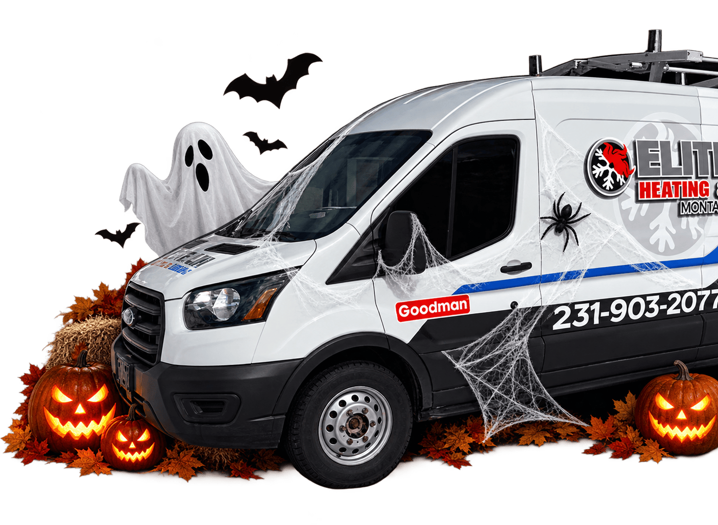 Halloween Service Van with Spooky Decorations